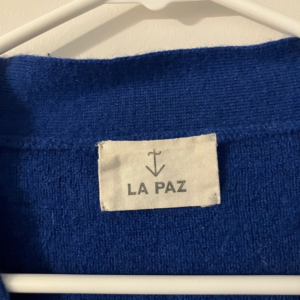 La Paz Royal Blue 100% Wool Button Up Cardigan Sweater Women’s Size Medium - Picture 3 of 5
